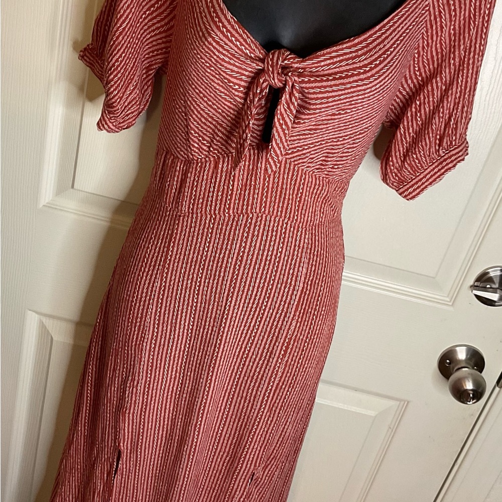 Hayden LA Vintage RED BRICK 1930 style Fitted Sensual Bust Tie Peekaboo Dress S